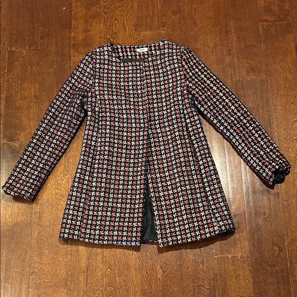 ETC. Italia Metallic Tweed Collarless Coat, Blue, Black, Red and White, Size S